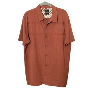 Prana Mens Sz L Keylyn Orange Knit Short Sleeve Button Up Shirt Organic Cotton